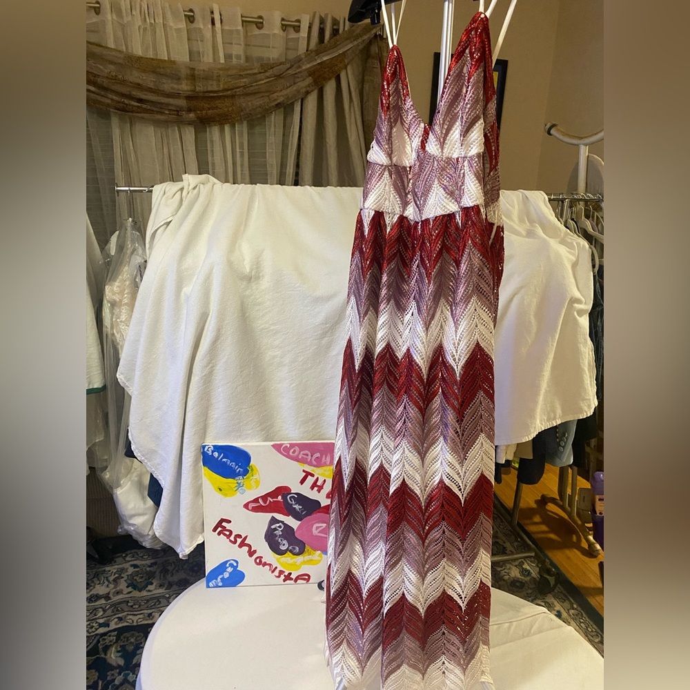 Eloquii Red and White Chevron Midi Dress